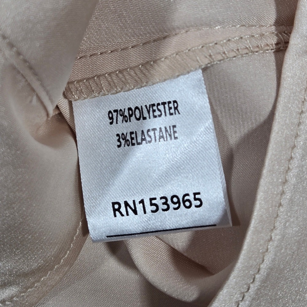 AREA STARS Womens Satin Pleated Sleeve Button Down Blouse Shirt Top Beige Medium - Picture 4 of 8
